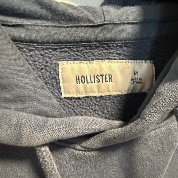 Hollister Men's Hoodie Navy Blue Stonewash Sweatshirt Medium - Picture 4 of 8